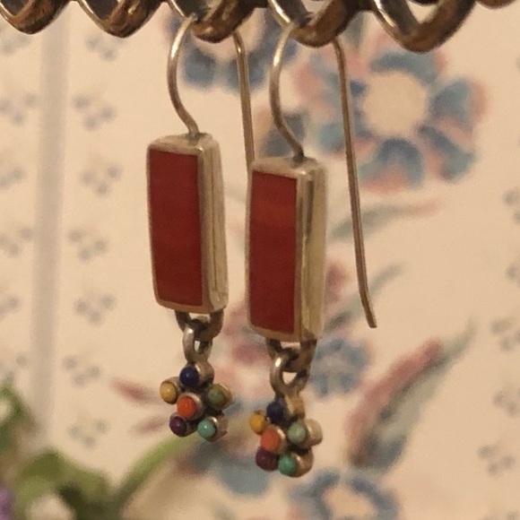 Vintage Silpada Sterling Silver Multi-Color Natural Stone Flower Earrings W1259 - Picture 14 of 16